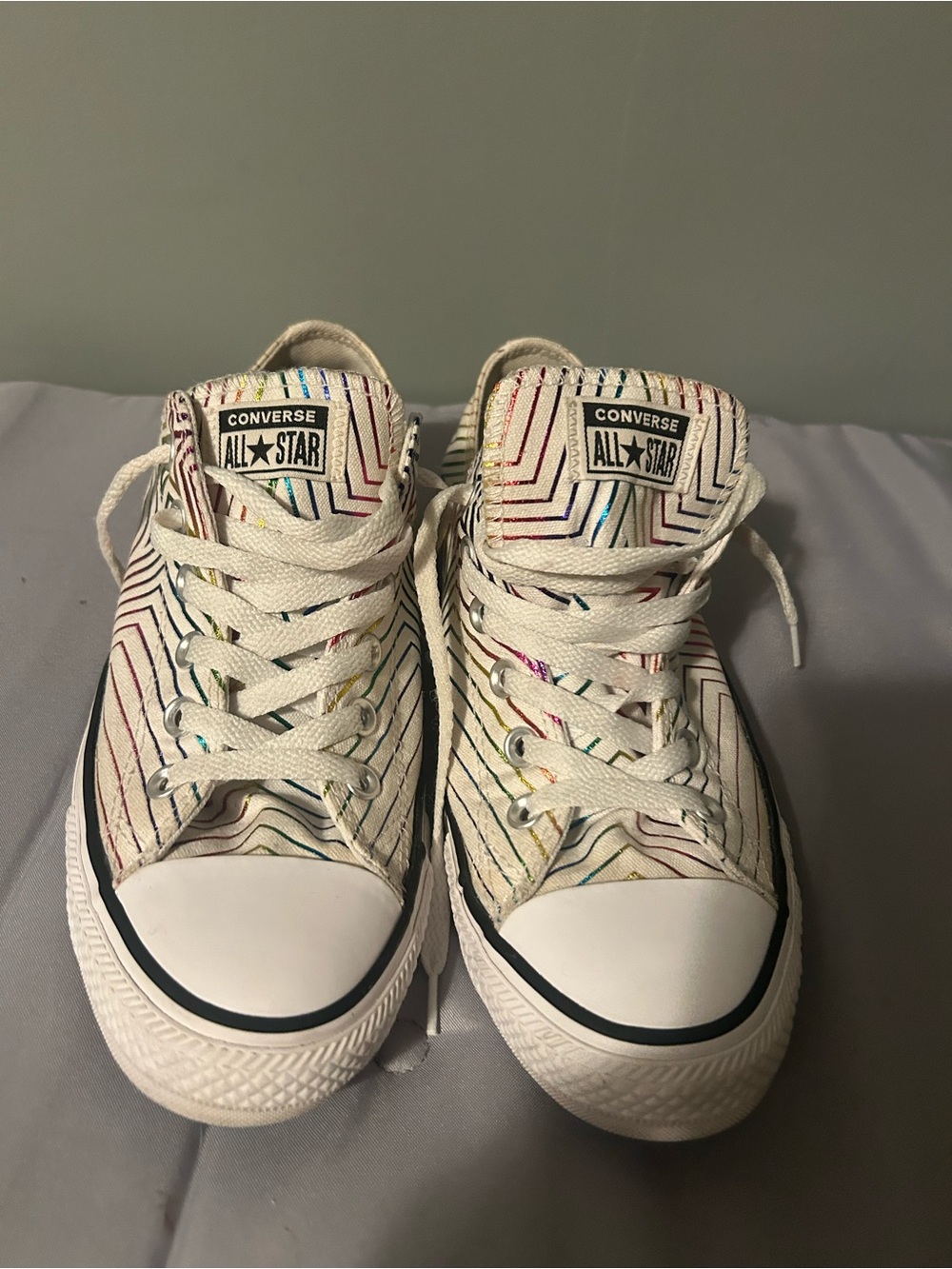 Converse Kids White Low-Top Sneakers with Multicolor Stripe Accents